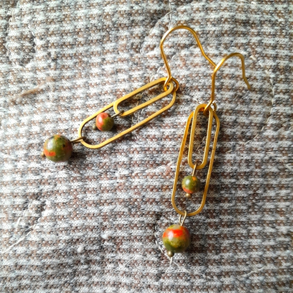 Small 'Paperclip' Earrings in Unakite